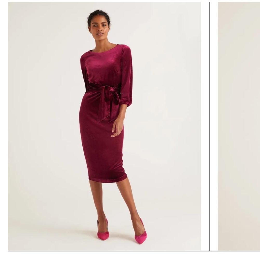 Boden Rich Burgundy Long Sleeve Velvet Dress
